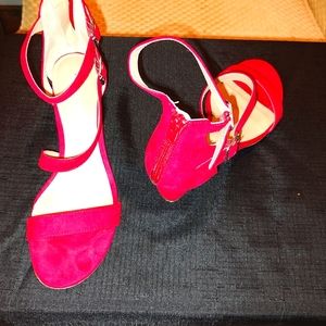 Red suede wedge heels